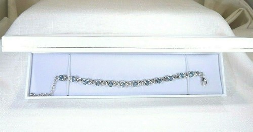 11.88ct Natural Sky Blue Topaz Solid Sterling Silver Heart Adjustable Bracelet - Imagen 2 de 10