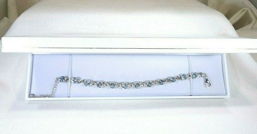 11.88ct Natural Sky Blue Topaz Solid Sterling Silver Heart Adjustable Bracelet - Picture 1 of 11