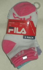 NIP FILA SMALL SPORT 3 PACK GIRLS' LOW CUT WHITE SOCKS 2-4 SHOE SIZE 4-7