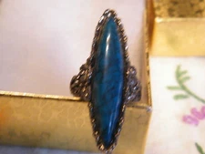 Beautiful Silver Tone Cocktail Ring Marbled Turquoise Cabachon Adjustable WOW