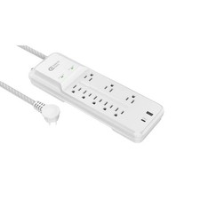 Commercial Electric 12 ft. Braided Cord White 8-Outlet Surge Protector with USB