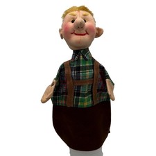 Vintage Steiff Folk Art Hand Puppet German Man Plaid Shirt Brown Felt Toy