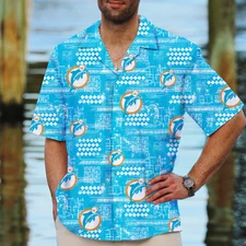 Miami team dolphin hawaiian shirt, retro tiki mask, summer blue