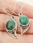 Vintage Artisan Crafted Sterling Silver 925 Malachite Cabochons Dangle Earrings  — photo 3