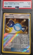 POKEMON CARD RARE CANDY REVERSE HOLO TRAINER 129 SUN & MOON GRADED PSA 7