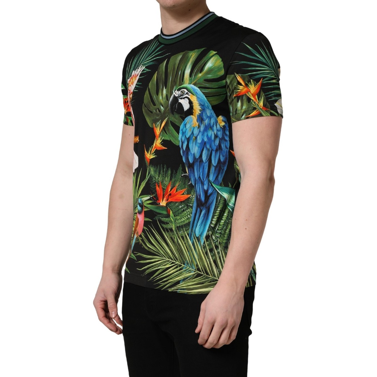 DOLCE & GABBANA T-shirt Black Bird Print Cotton Men Crew Neck IT46