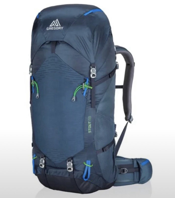 Gregory Stout 65 Men's 65L Hiking Backpack Blue Nylon Hydration Compatible 