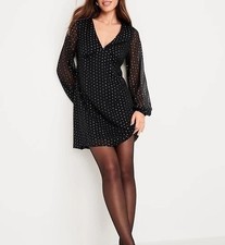 NWT Dee Elly x American Eagle Black Gold Clip Dot Mini Dress Long Sleeve V-Neck