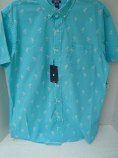 NEW MENS IZOD BRIGHT BLUE SHORT SLEEVE SHIRT W/WHITE PALM TREES SIZE LARGE