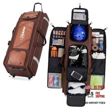 100L Rolling Catchers Gear Bag - Large Baseball & Softball Vintage Tan & Brown