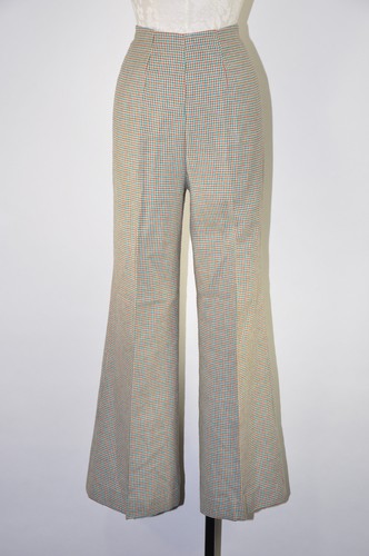 60s 70s Vintage Brown Green Houndstooth Wide Leg Slacks Trousers Pants Women M L, $74.99 - Photo 6