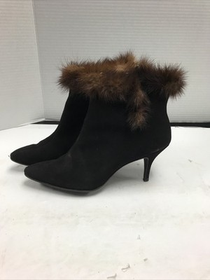 Black Suede Ankle Dress Boots with Mink Fur Trim, Vintage, Norvic 8.5 | eBay