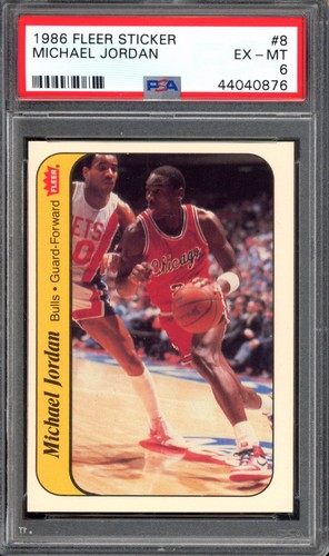 1986 Fleer Sticker #8 Michael Jordan Rookie PSA 6 Vintage Basketball Card (0876)