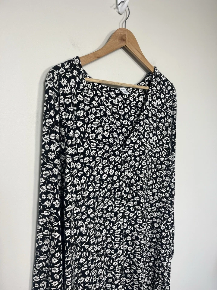 Vestido Antiguo Azul Marino XXL 2X Negro Floral Manga Larga Modesto Lagenlook Profesor Cuello en V Foto 4 de 4