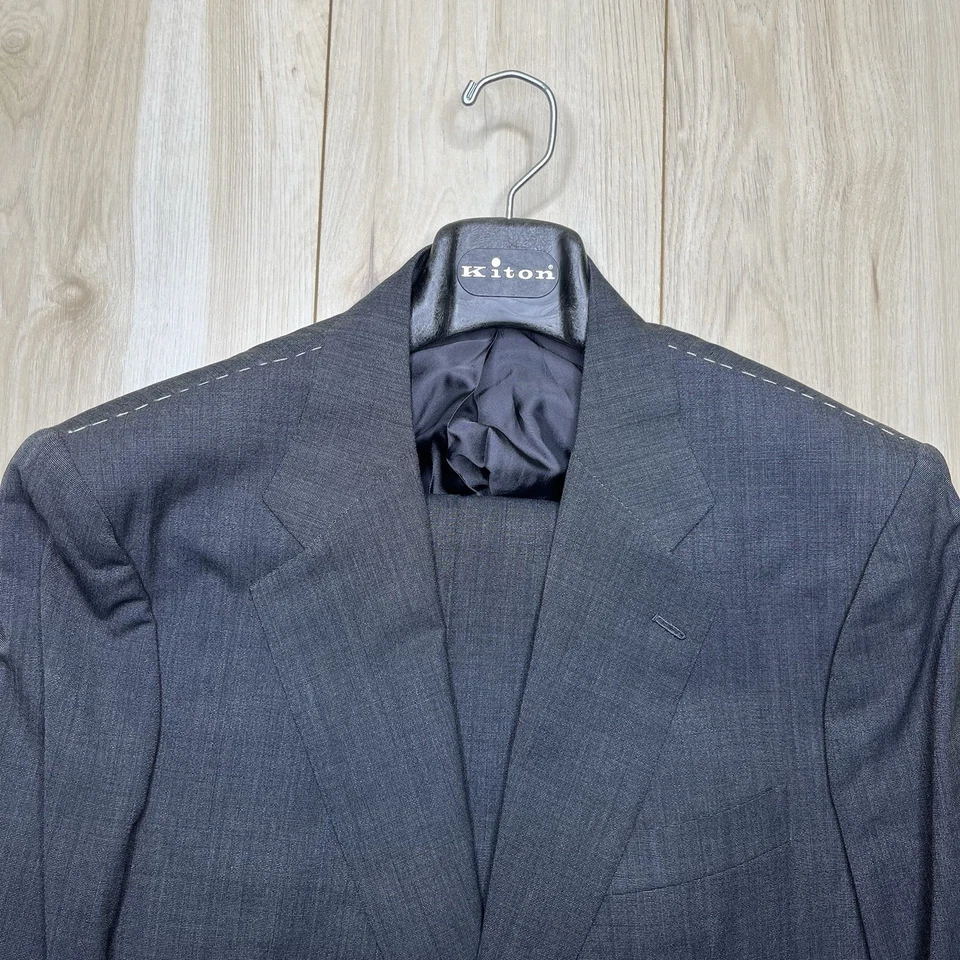 NEW Kiton Napoli Gray Wool Nailhead Half-Lined Suit Mens Size 46R 39WxUnhemmed - Image 2 of 4