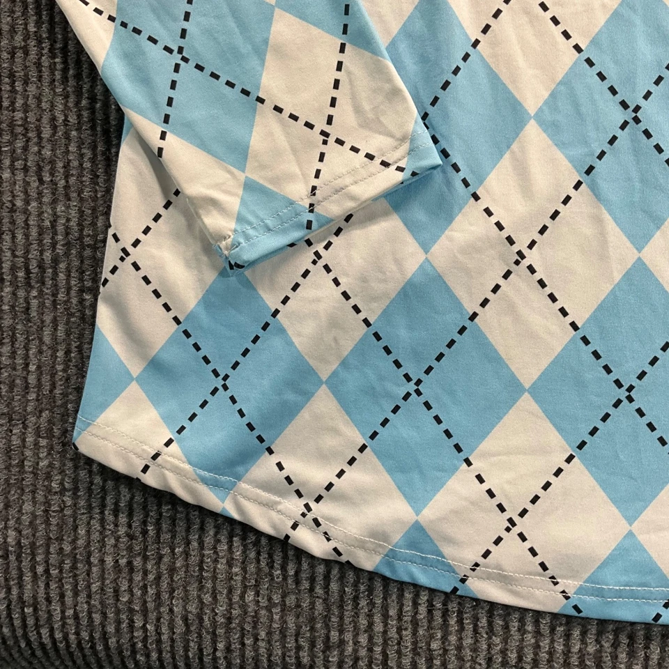 Pullover Soneven para mujer grande Argyle cuarto cremallera manga larga azul blanco golf Foto 3 de 4