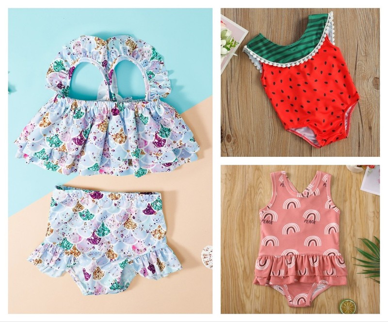 NEW Mermaid Watermelon Rainbow Girls Ruffle Swimsuit Lot Size 4T