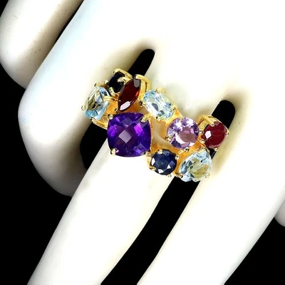 925 Sterling Silber Ring Cushion Amethyst 8mm Ruby Topaz Edelstein Schmuck Gr. 7 - Bild 1 von 4