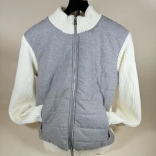 NWT Scott James Quilted Jacket Men’s L Full Zip Rib Knit Sleeves Gray/White Coat
