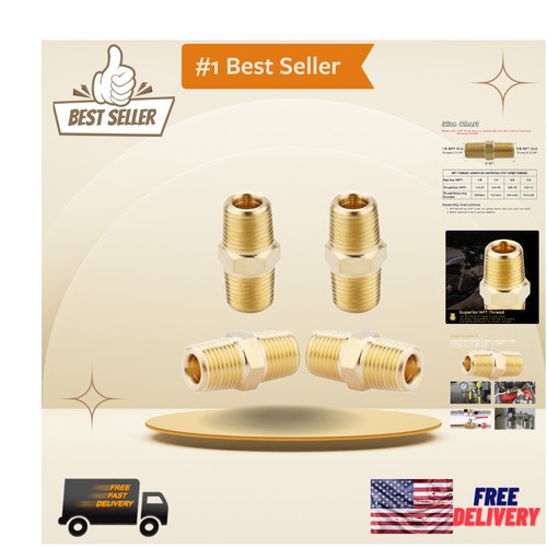 Brass 1/8 NPT Male Hex Nipples - 4PCS for Leak-Free Installations