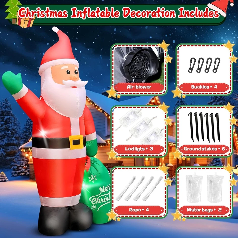 8英尺圣诞巨型充气圣诞老人户外室内家庭花园派对 — 第 4/4 张图片