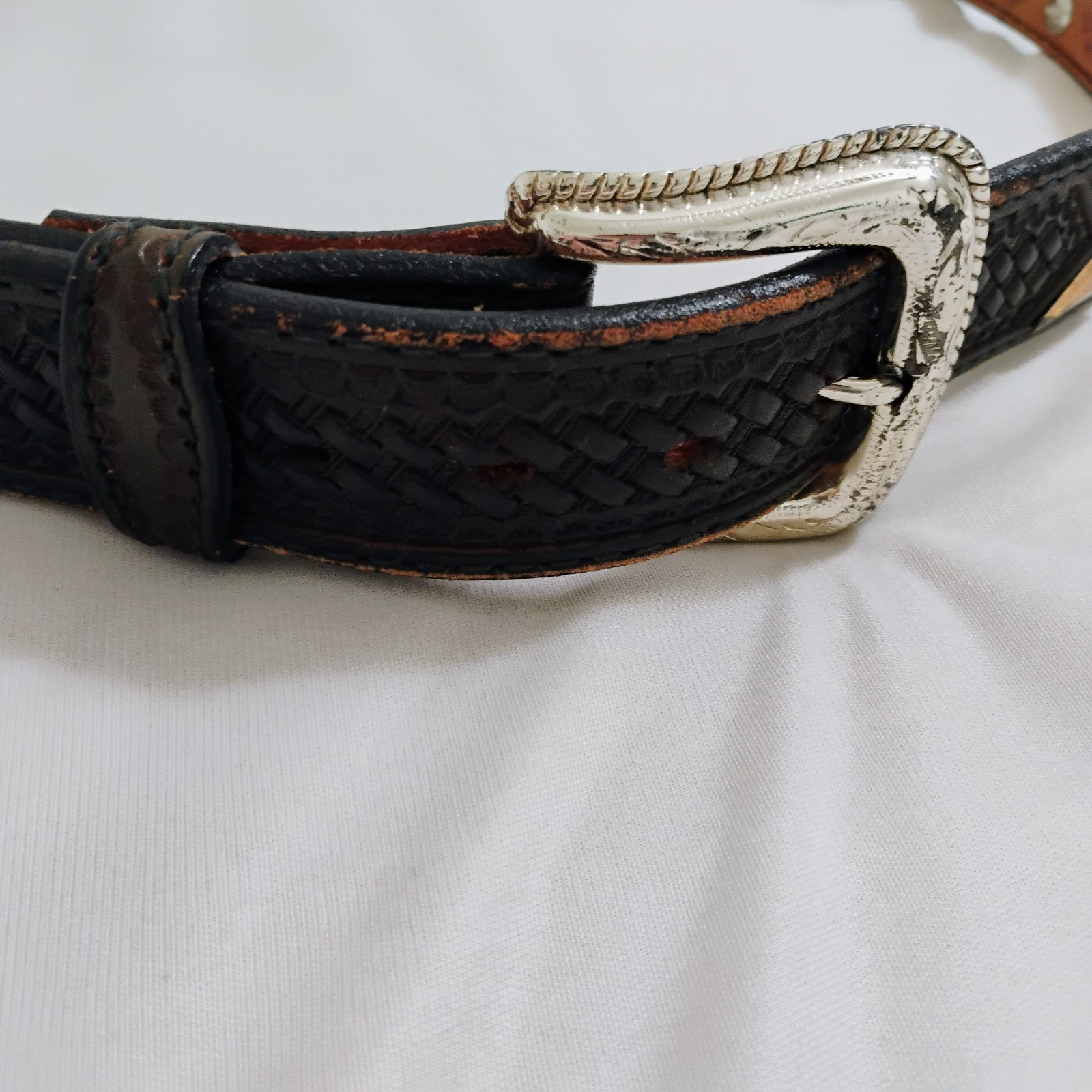 Vintage Nocona Belt Co Studded Leather Belt Western Sz 38 Brown Made In Texas