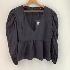 Pretty Little Thing Womens Top Size 20 Black Pludge V Neck Long Sleeve Frill Hem