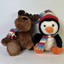 Russ Berrie Shining Stars Plush Reindeer And Penguin Lot Of 2