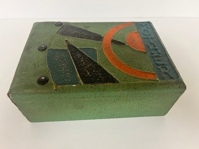 Vtg Art Deco 60s 70s Box for Mother Wooden Case Green Orange Black 7.5 Length