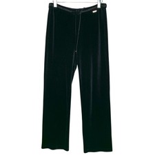 St. John Sport M Black Velour Wide Leg High Rise Pants Pinstripe Country Club