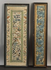 2 Antique Chinese Qing Needlepoint Silk Robe Sleeve Embroidery Butterfly Panels