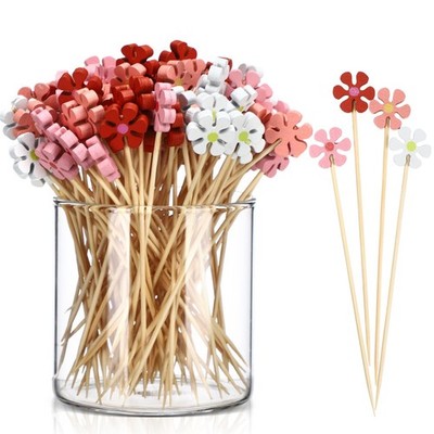 400 Pcs Spring Summer Daisy Cocktail Picks Flower Bamboo Toothpicks Bulk Dais...