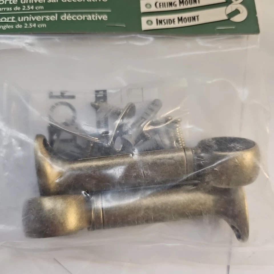 Soporte de barra de cortina universal Levolor hasta 1" varillas redondas montaje en 3 vías latón 2ct Foto 3 de 4