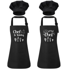 2 Pack Kids Apron Chef Hat Adjustable Kitchen Cooking Pockets Girls Boys Set