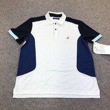 Nautica Polo Shirt Mens Medium White Colorblock Logo Short Sleeve KR4278