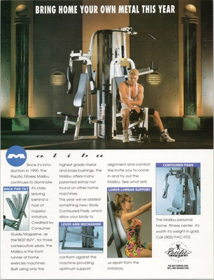#ad Pacific Fitness Malibu Home Gym Print Ad 1992 Vintage Exercise Equipment $13.25