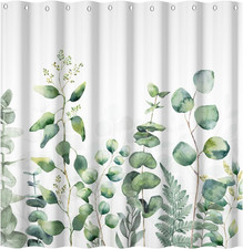 Green Leaf Shower Curtain, Plant Shower Bath Teal Leaves Curtain Machine Washabl