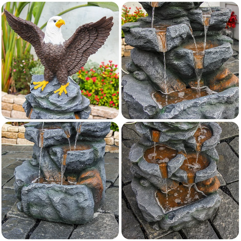 Elegant Bald Eagle Waterfall Fountain – 38.58" Outdoor Garden Sculpture - Image 4 of 4