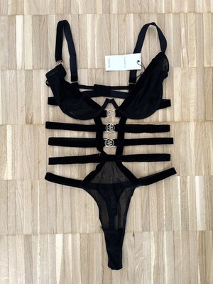 NEU Bluebella Thalia Body 36DD / L Schwarz Dessous Satin Mesh