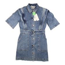Stella McCartney Dress Women 12 Blue Stretch-Denim Mini Button Front Size 12 NWT