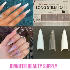 MISS ANA LONG STILETTO CLEAR 500 PC ARTIFICIAL FAKE NAIL TIP 10 SIZES LIKE BEYOU