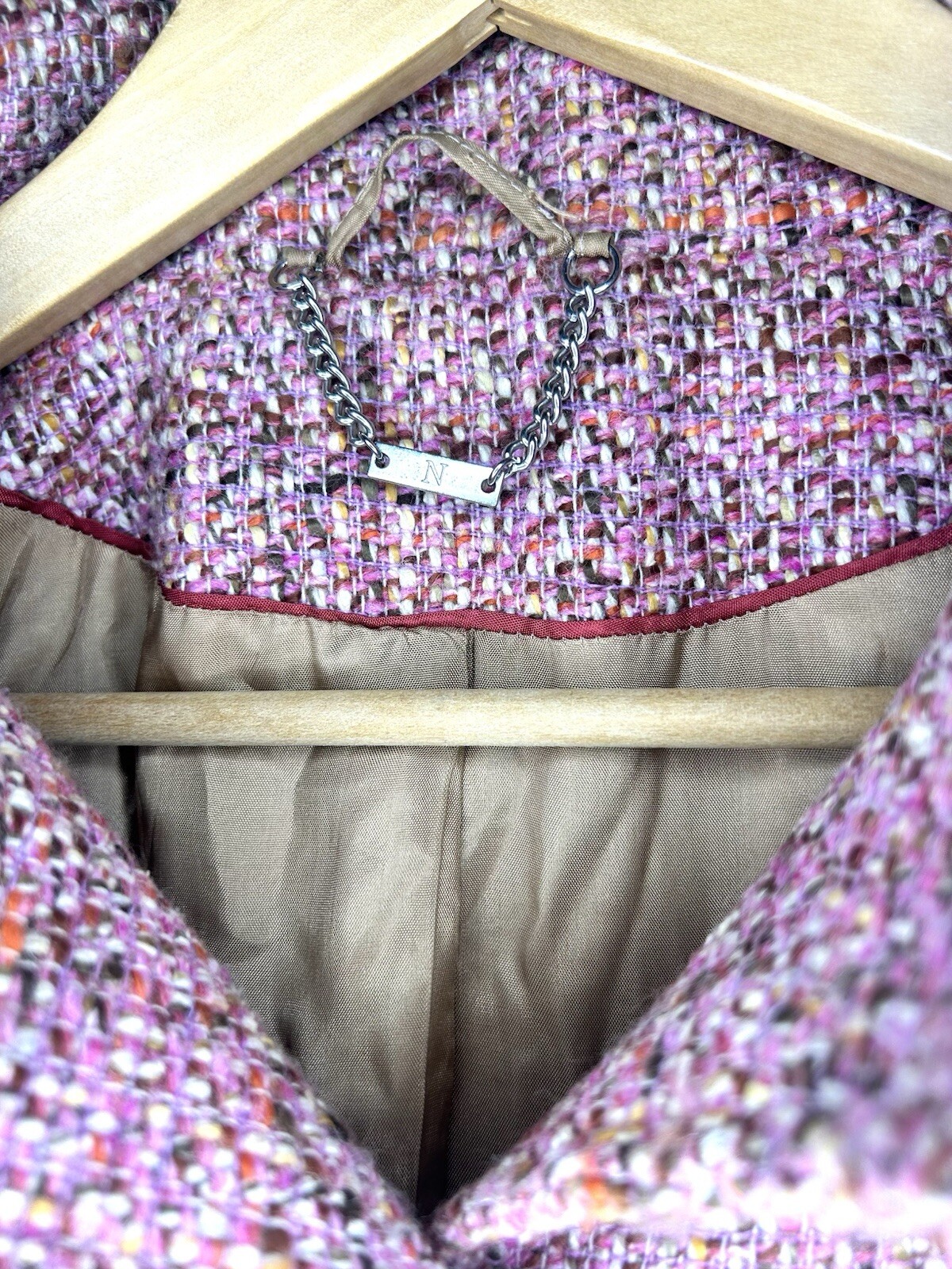 NEXT Wool Coat Womens 14 Pink Speckled Including Brown Red Yellow Button Fasten image 5