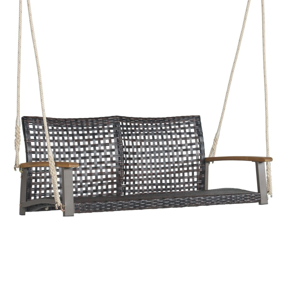 Banc suspendu de prestige 2 places en bois d'acacia noble finition huilée pour pergola