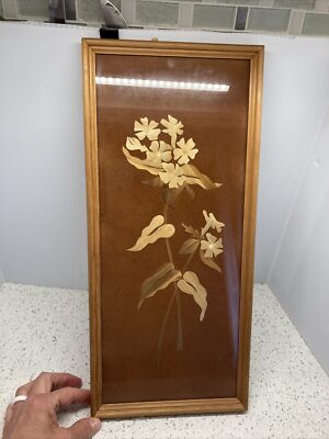Vtg Kathe Wohlfahrt Framed Wood Art Flowers 16.5  Tall X 7.5  Wide