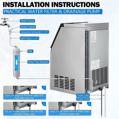 58KG/24H Commercial Ice Maker Stainless Steel Ice Cube Machine Restaurant Bar - Picture 6 of 18