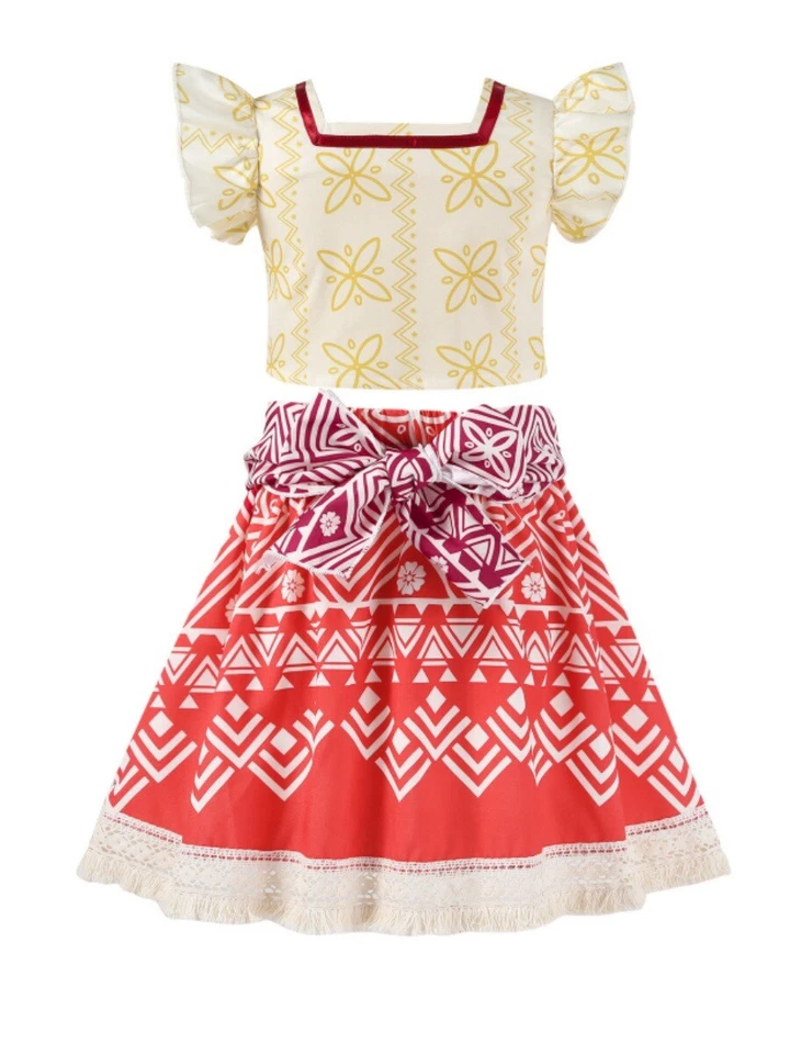 Niños Película Moana 2 Juegos con disfraces Moana Vestido Disfraz Niñas Falda Top Regalo Foto 2 de 4