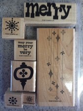 "MERRY, MERRY" Stampin'UP used wood mount-Christmas Ornaments snowflakes RARE