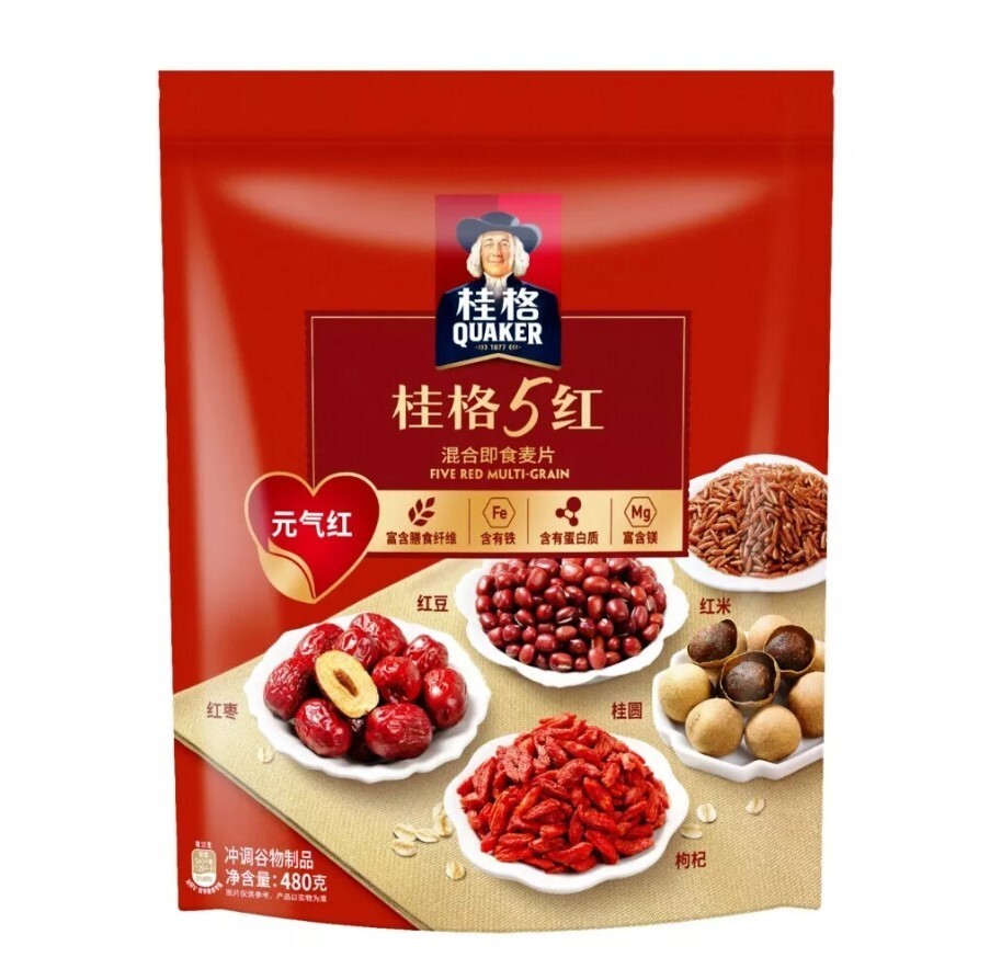 QUAKER Five Red Multi-Grain 480g Mixed Instant Oatmeal &ndash; High in Fiber & Protein