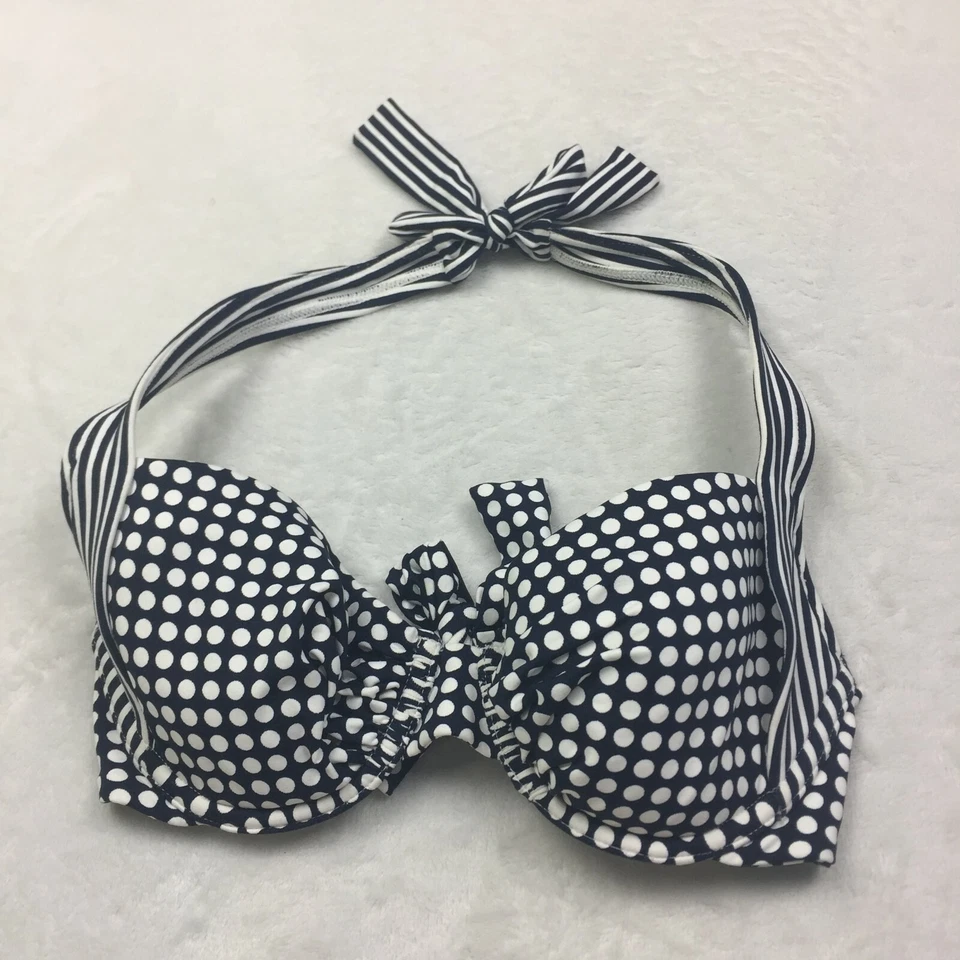 Tommy Bahama Mujer 34B Halter Bikini Top Traje de Baño Con Aros Negro Lunares Foto 4 de 4