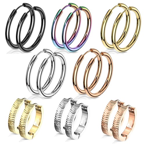 Acciaio Inox Orecchini ad Anello Lucido Grande Piccolo Stretto 15 - 25mm ER96 - Foto 1 di 9